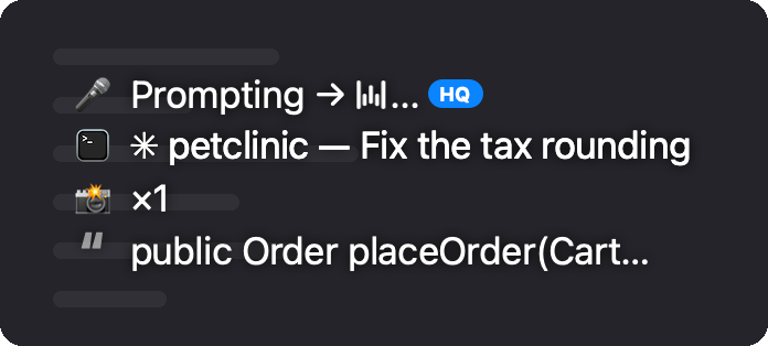 Highlighted text captured alongside a dictation in the Walkie Talkie overlay